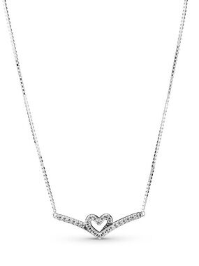 Lady 17.8 Inch Pandora Sparkling Wishbone Heart Necklace